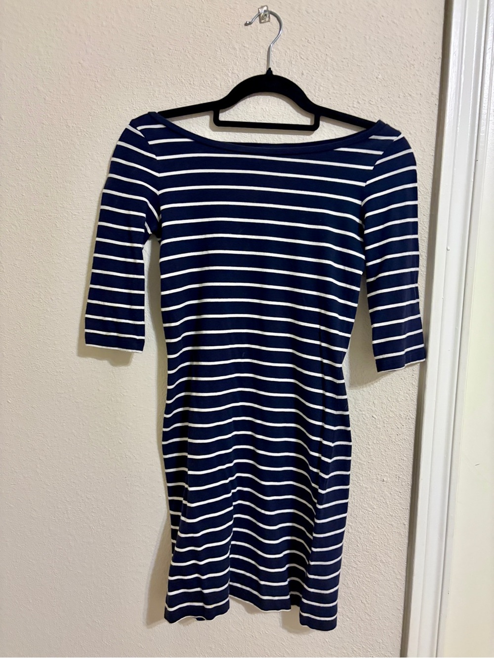 French Connection Navy and White Striped Midi Dress